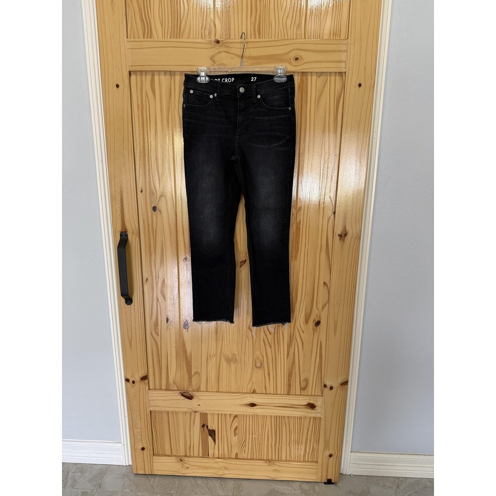 J.Crew Jeans Womens 27 Black Demi Boot Crop Raw Hem Stretch Denim Dark Wash